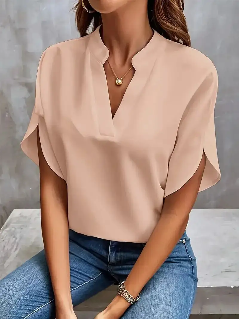  Polished V Neck Flowy Blouse