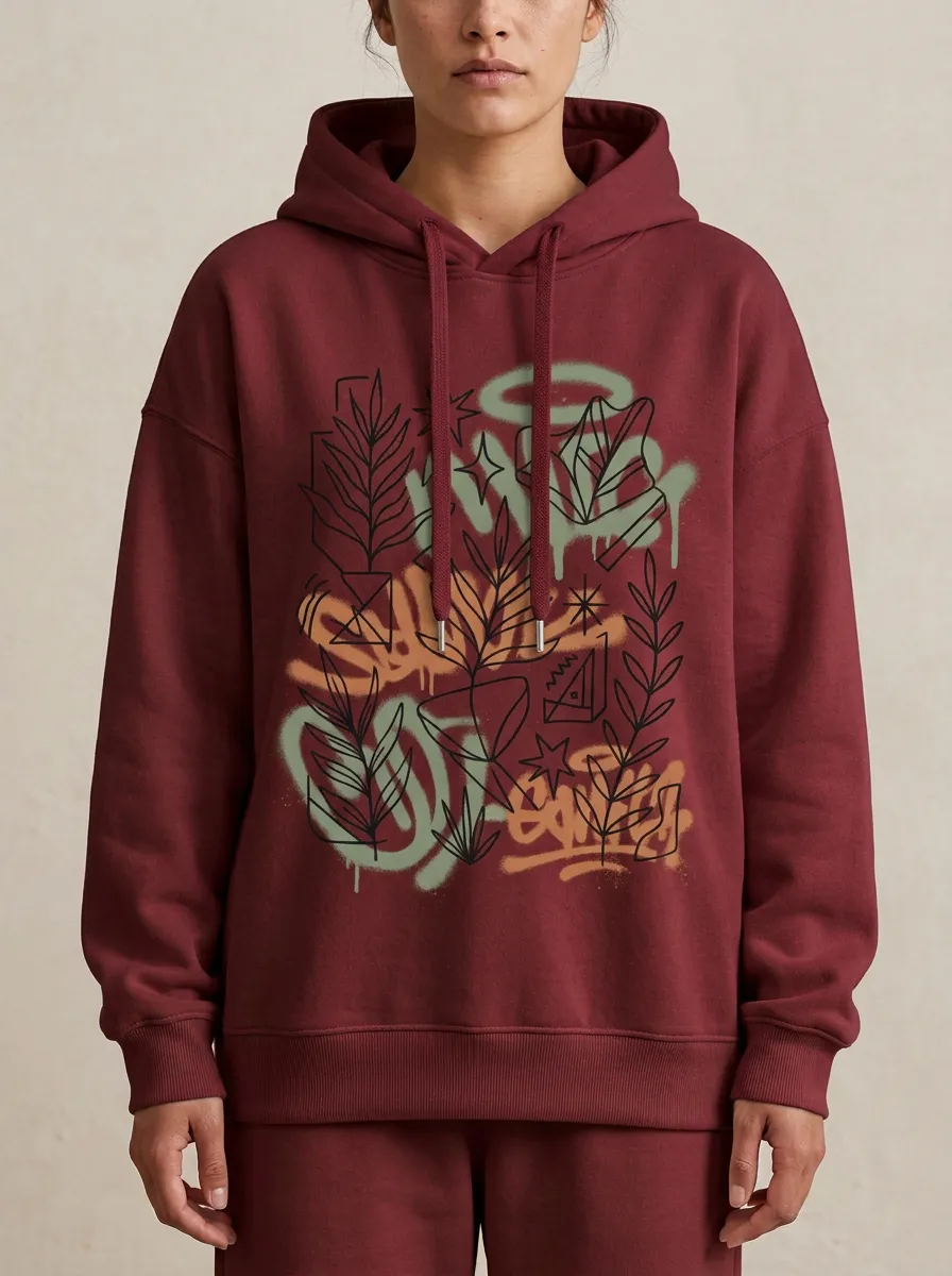 Unisex Botanical Abstract Graffiti Hoodie