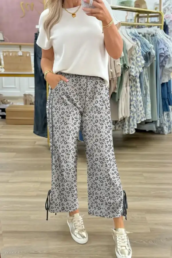 Leopard High Waist Side Bow Pants