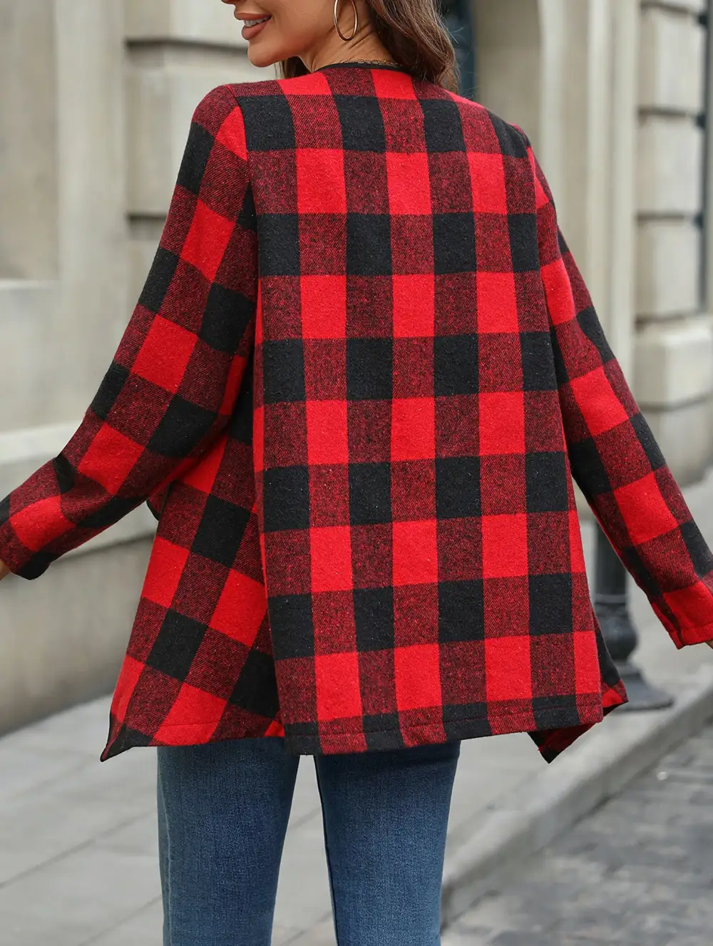 Plaid Long Sleeve Open Front Top