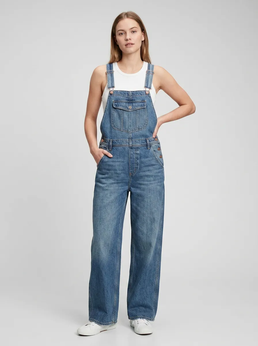 Women's Casual Printed Denim Overalls