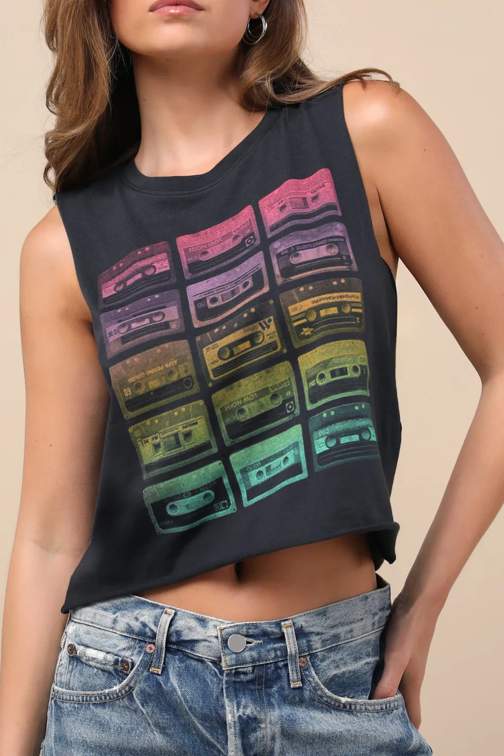 Casual Style Cropped Graphic Muscle Tank Top