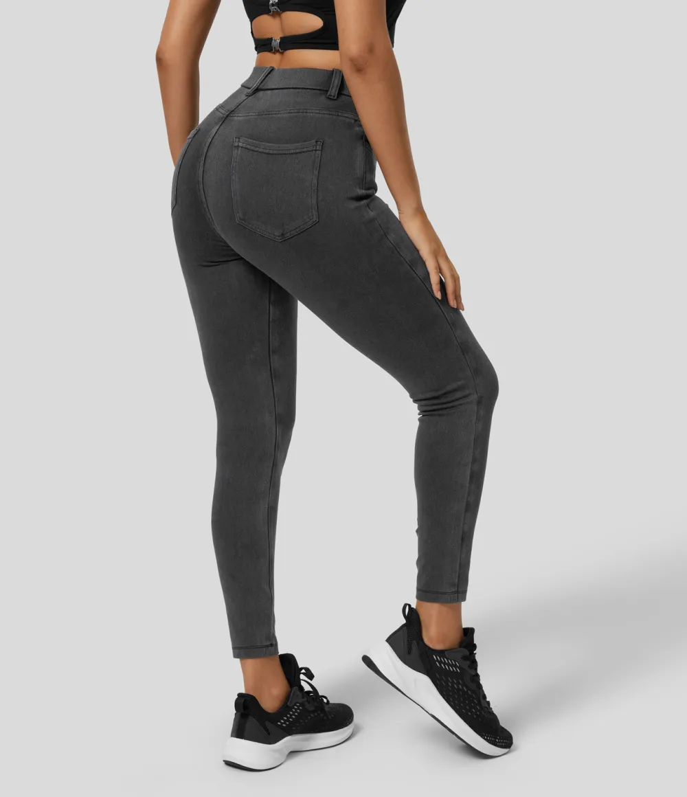 Magic High Waisted Multiple Pockets Stretchy Knit Denim Work Leggings