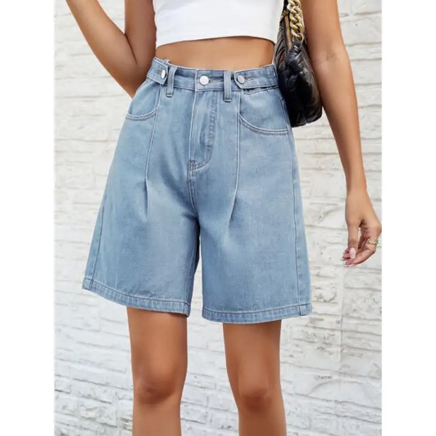 Classic High Waist Denim Shorts with Pockets