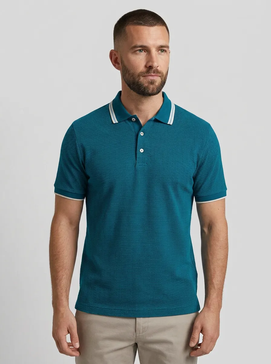 Men's Casual Business Striped Texture Contrast Collar Polo Shirt