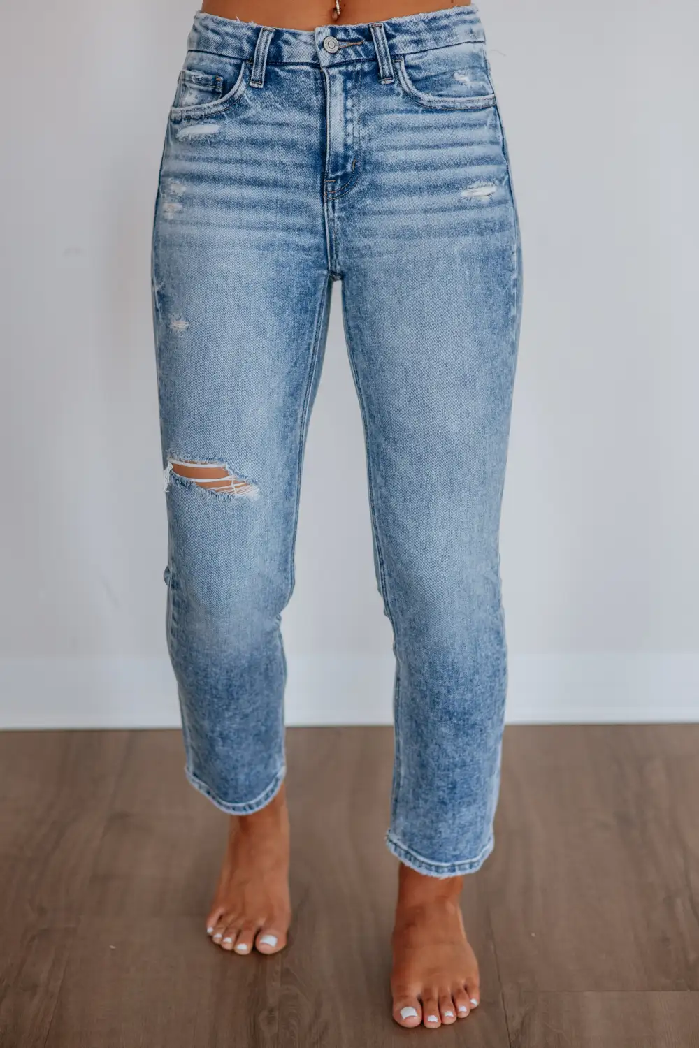 Women's High Rise Straight Leg Stretch Denim Jeans