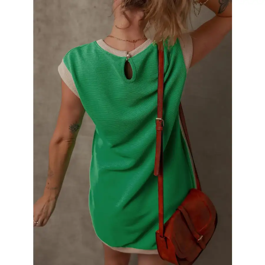Round Neck Cap Sleeve Mini Dress