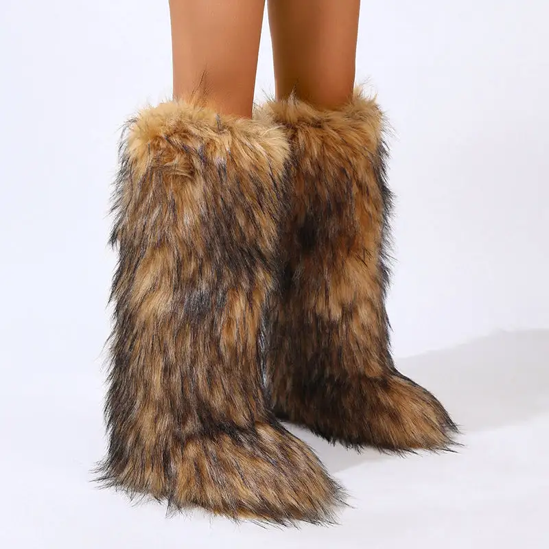 Furry Faux Fur Knee-High Snow Boots