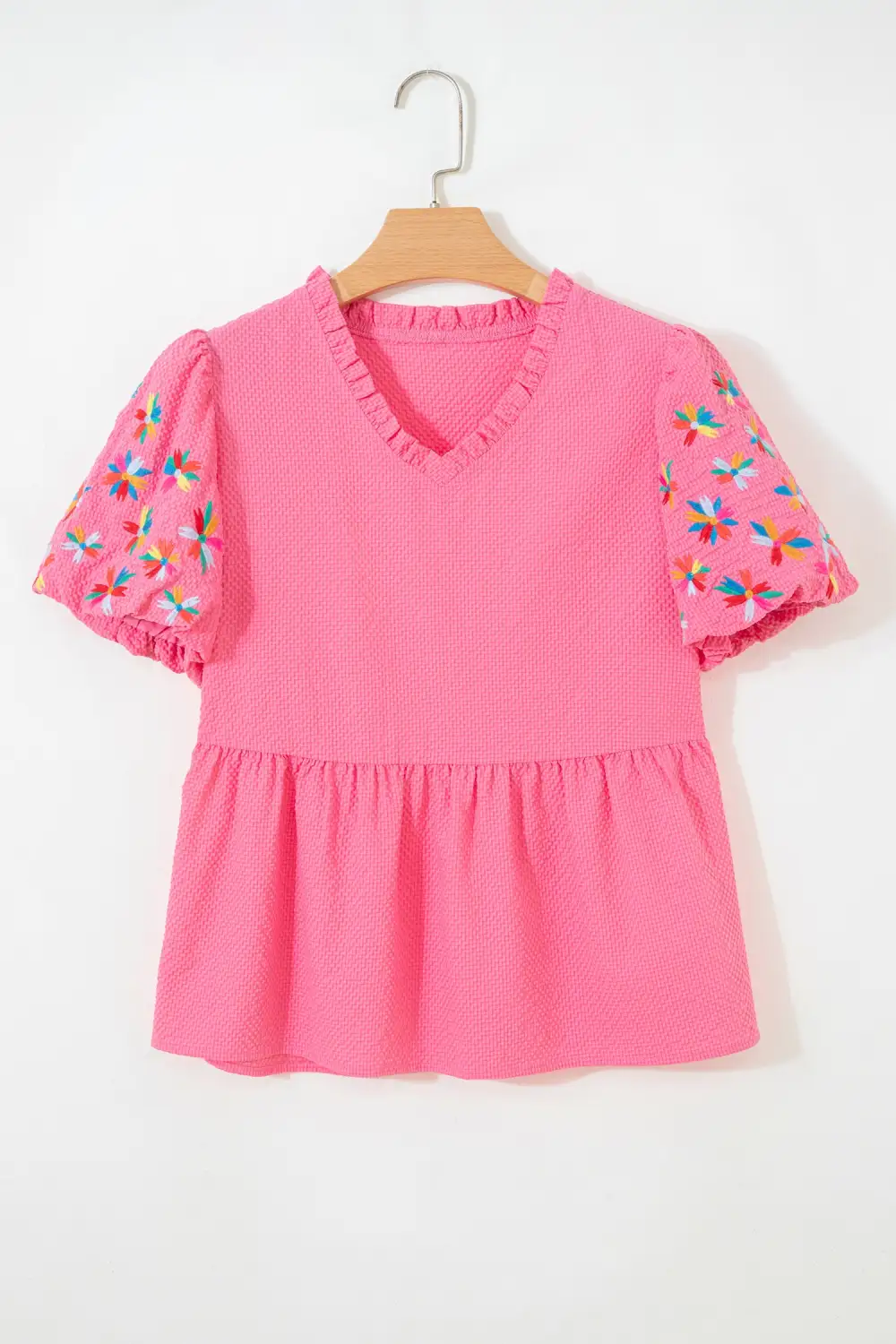Women's Flower Motif Embroidered Textured Top