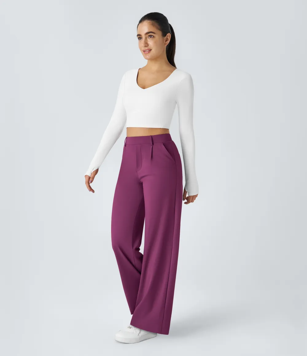 2026🔥  High Waisted Pocket Straight Leg Work Pants