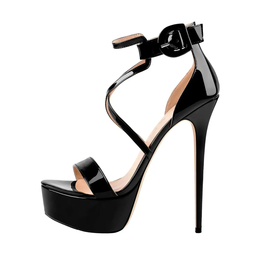 Patent Leather Platform Cross Tie Stiletto Sandals
