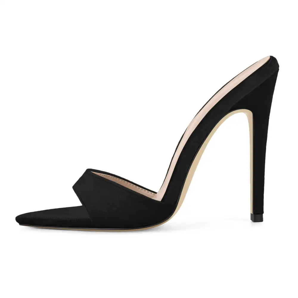 Velvet Pointed Toe Slip On Mule Sandals