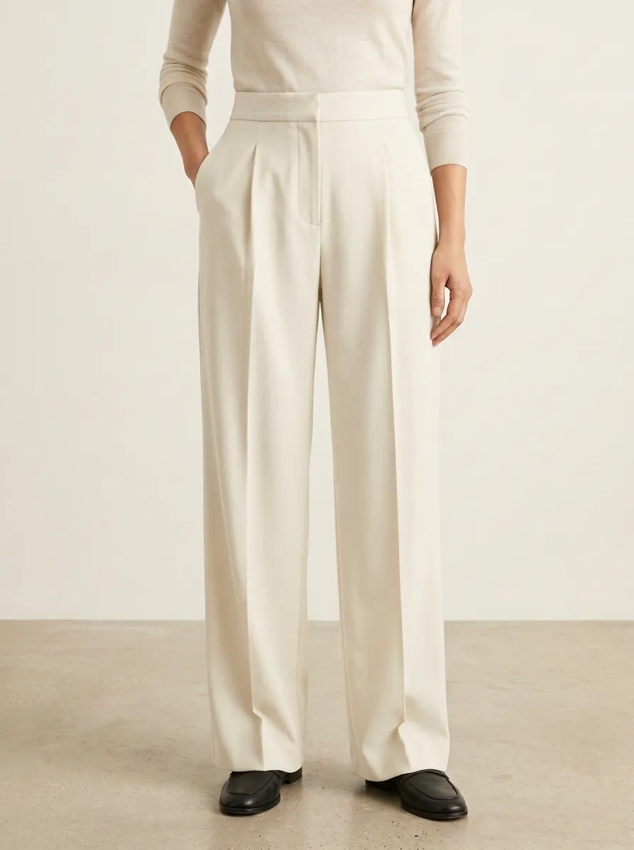 Relaxed Form Pleated Wide-Leg Trousers