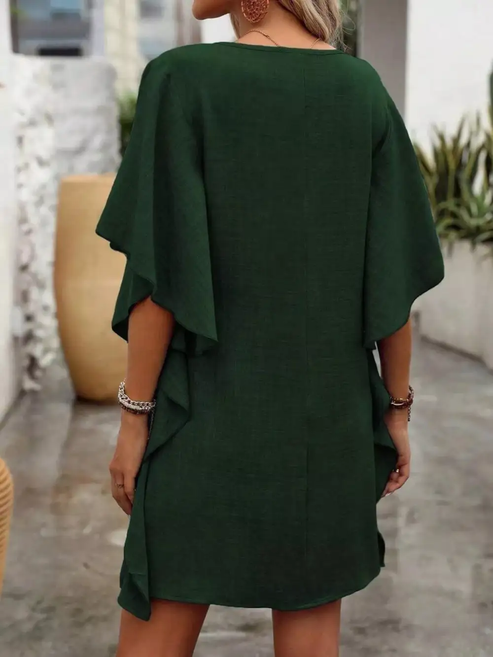 V Neck Ruffle Flutter Sleeve Mini Dress