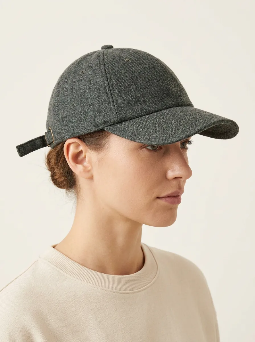 Unisex Minimalist Leaf-Embroidered Wool-Blend Baseball Cap