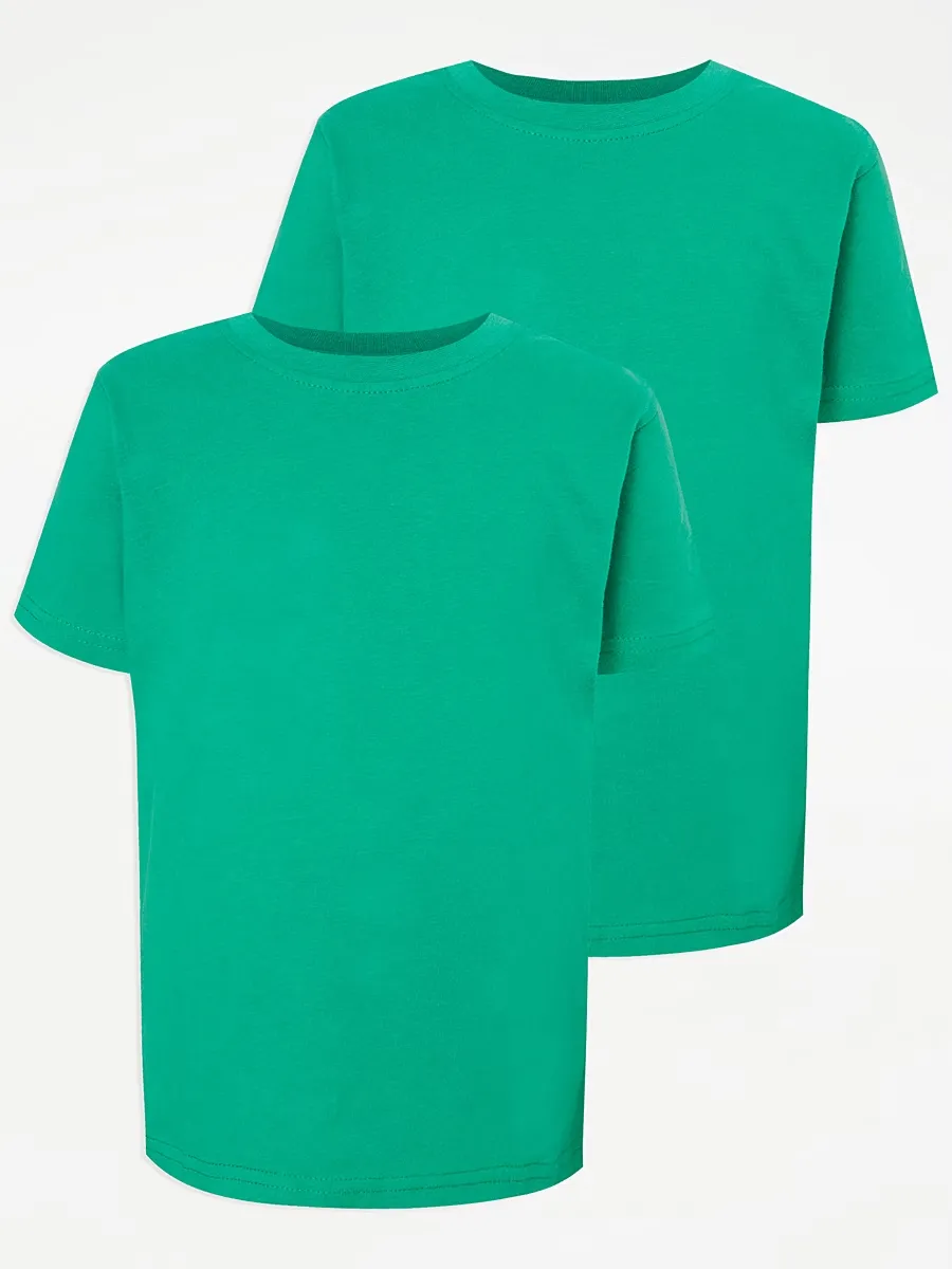 Green Crew Neck School T-Shirt 2 Pack