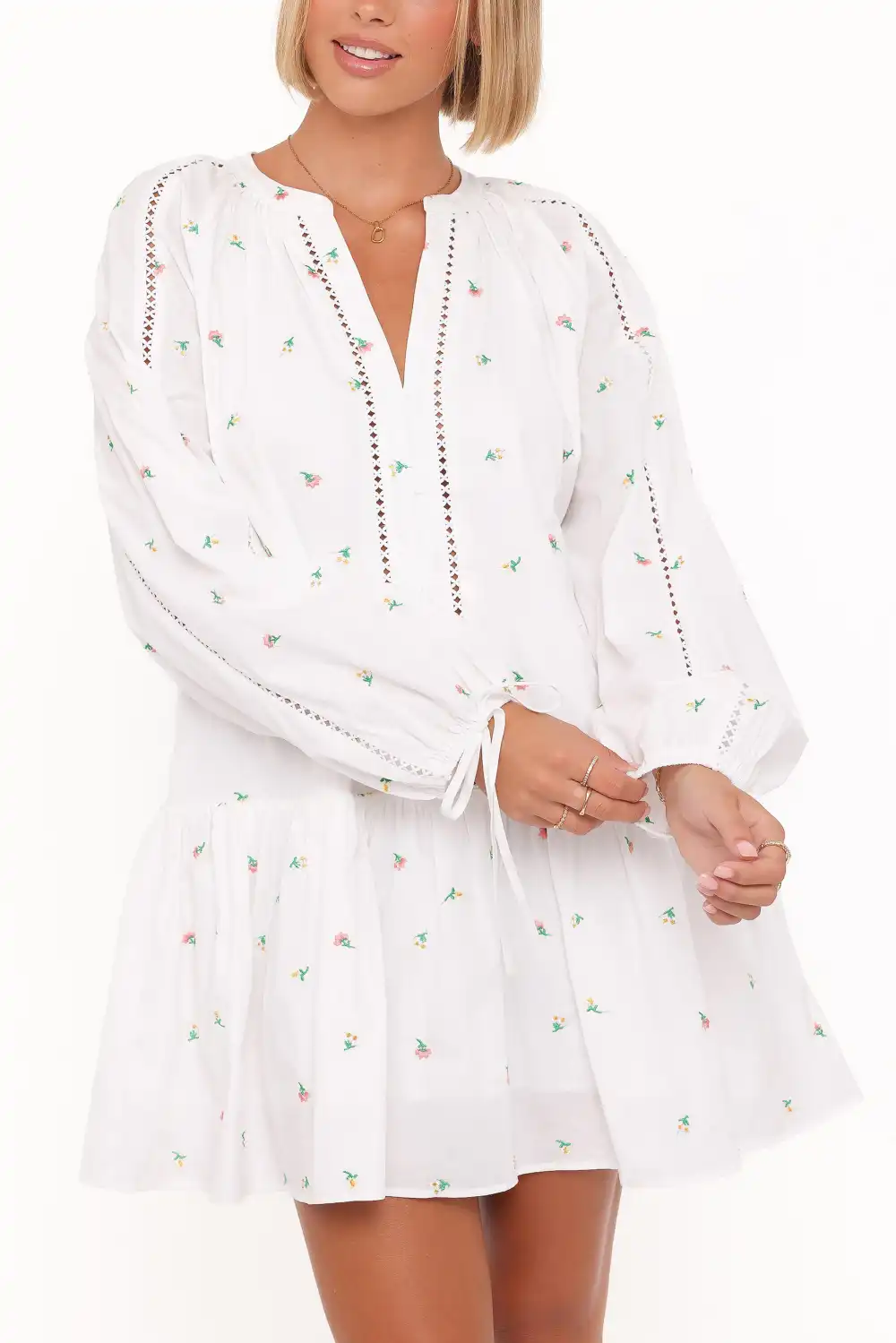 Button V-Neck Mini Dress