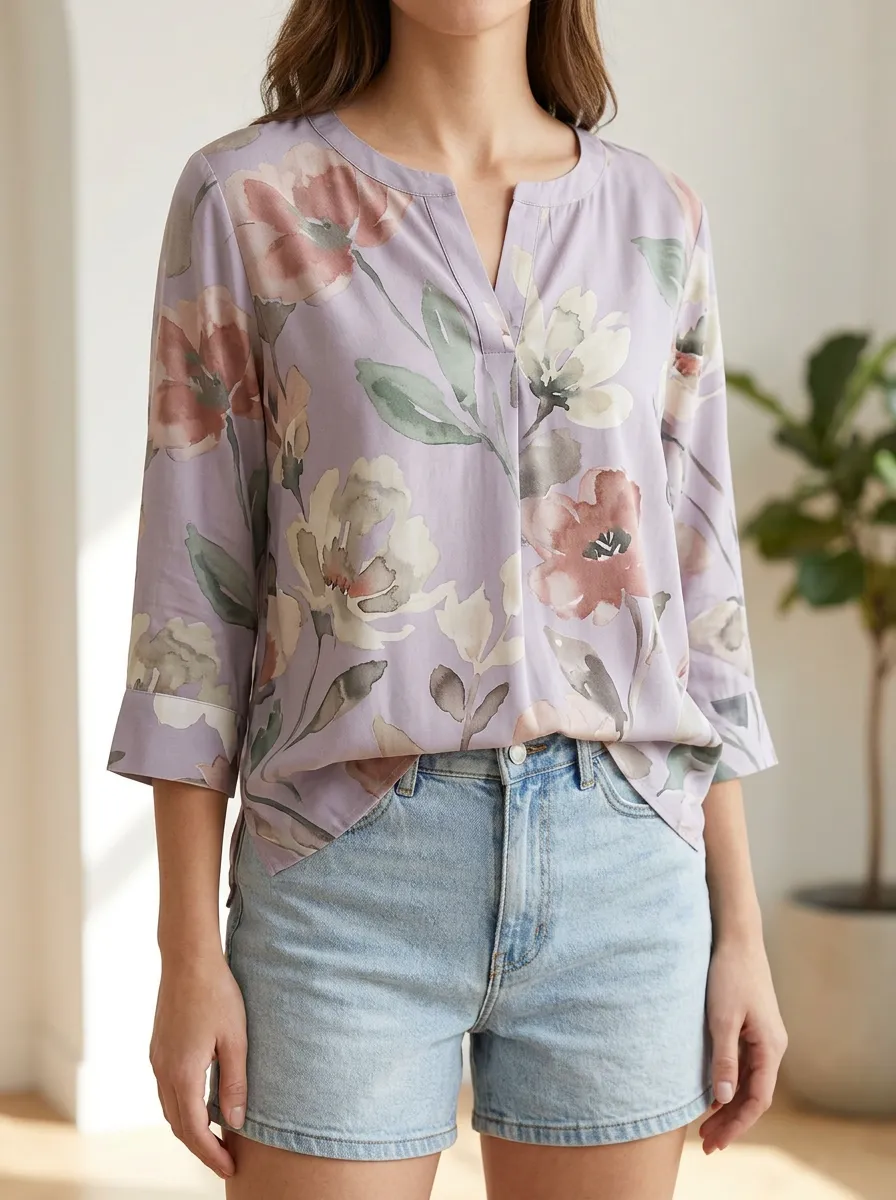 Watercolor Women's Three-Quarter Sleeve Top