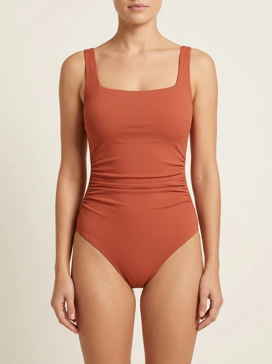 Contour Square-Neck Ruched One-Piece Swimsuit