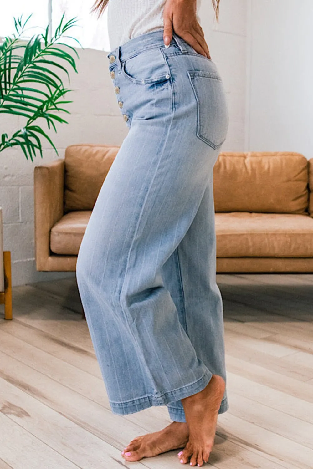 Relaxed Fit Wide Leg Pocketed Casual Jeans