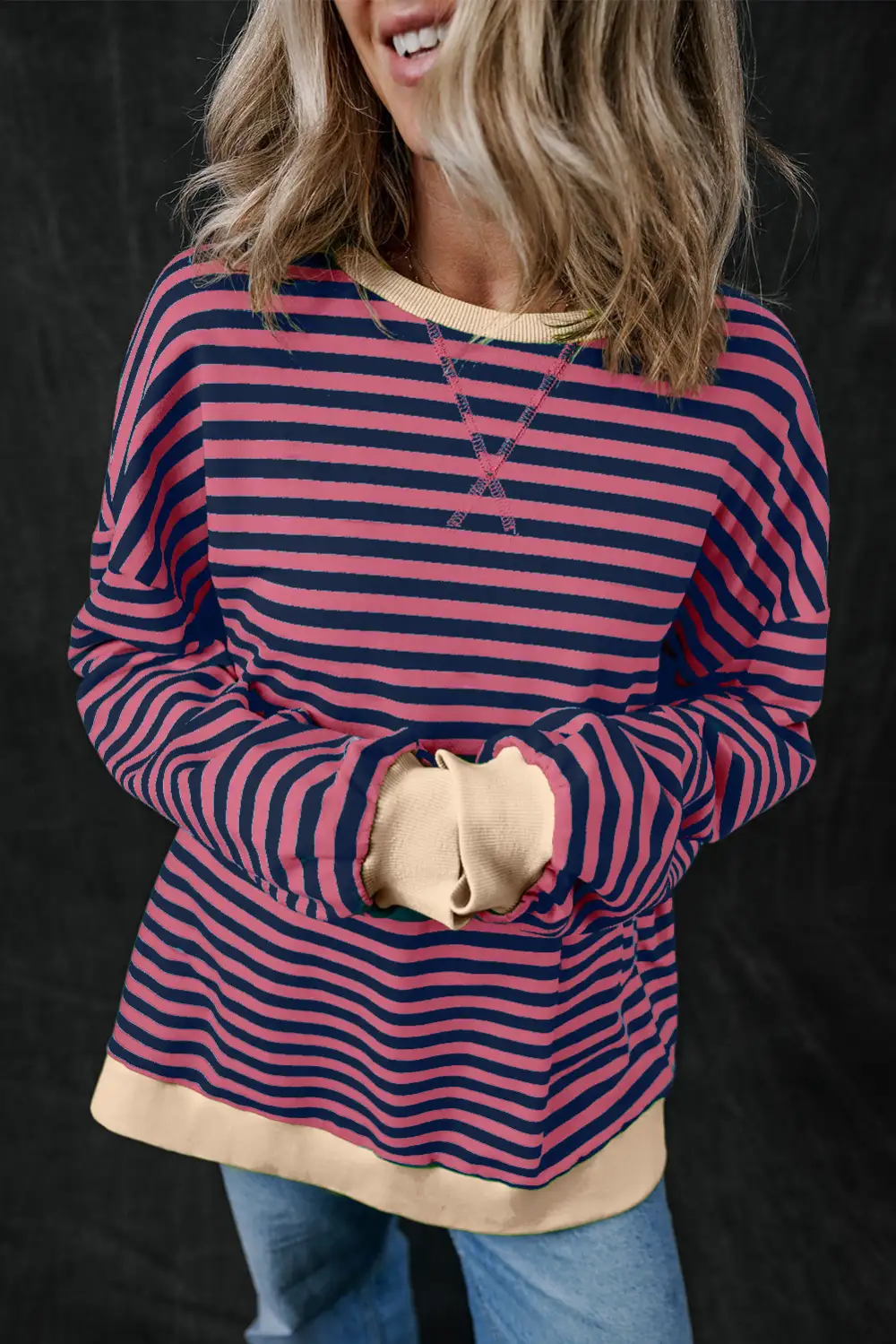 Casual Oversized Contrast Trim Sweatshirt