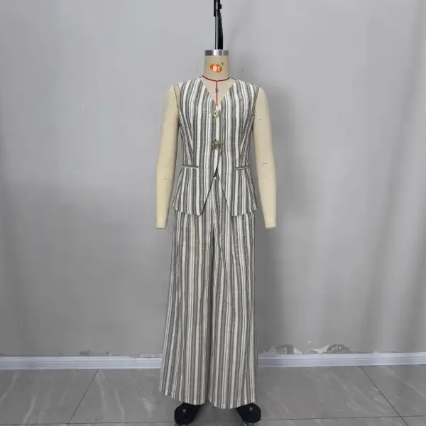 Casual Striped Sleeveless Top And Wide Leg Pants Set
