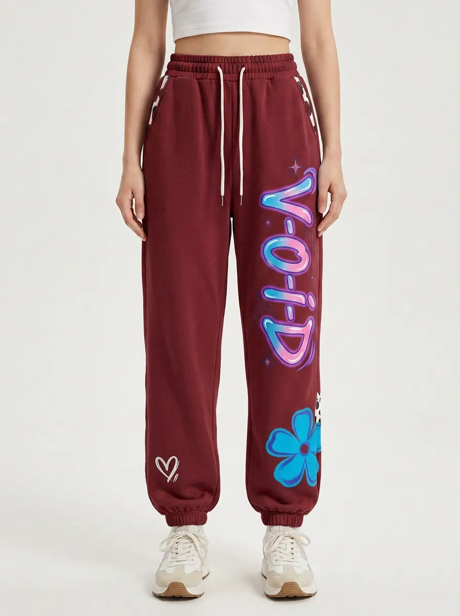 Women's Streetwear Void Graffiti Flower Printed Joggers