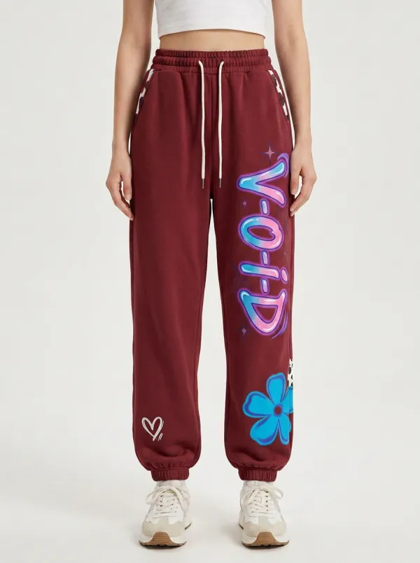 Women's Streetwear Void Graffiti Flower Printed Joggers