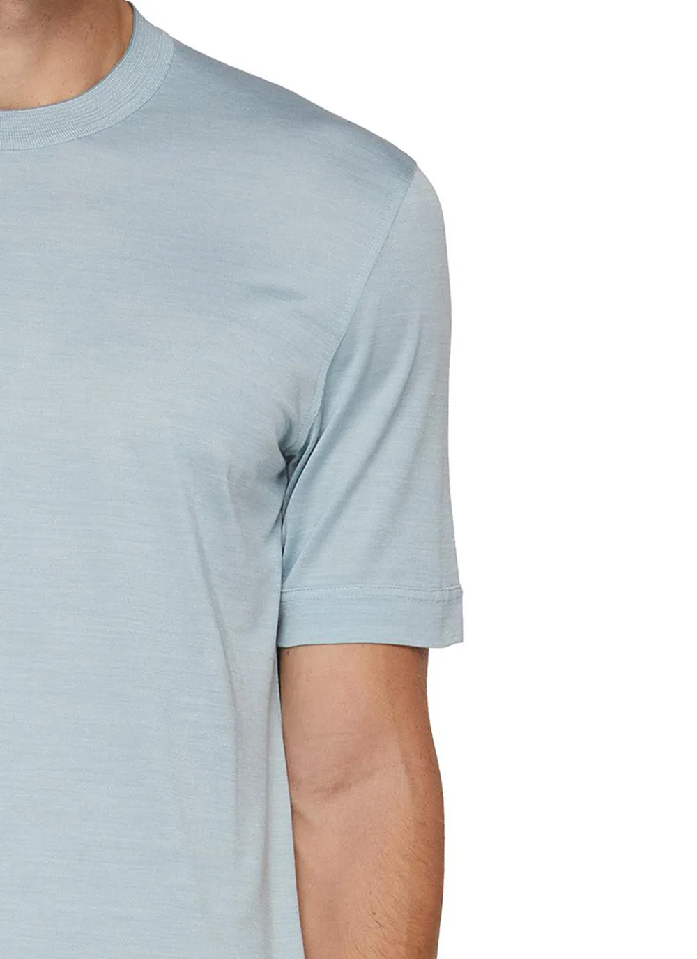 Classic Simple Breathable Silky Round Neck Light Blue T-Shirts