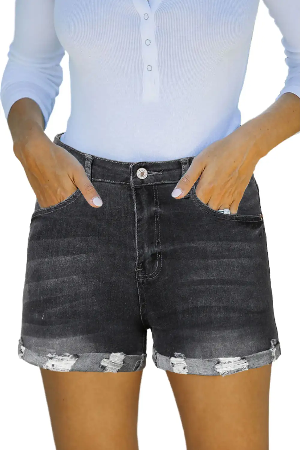 Classic High Waist Pocket Denim Shorts