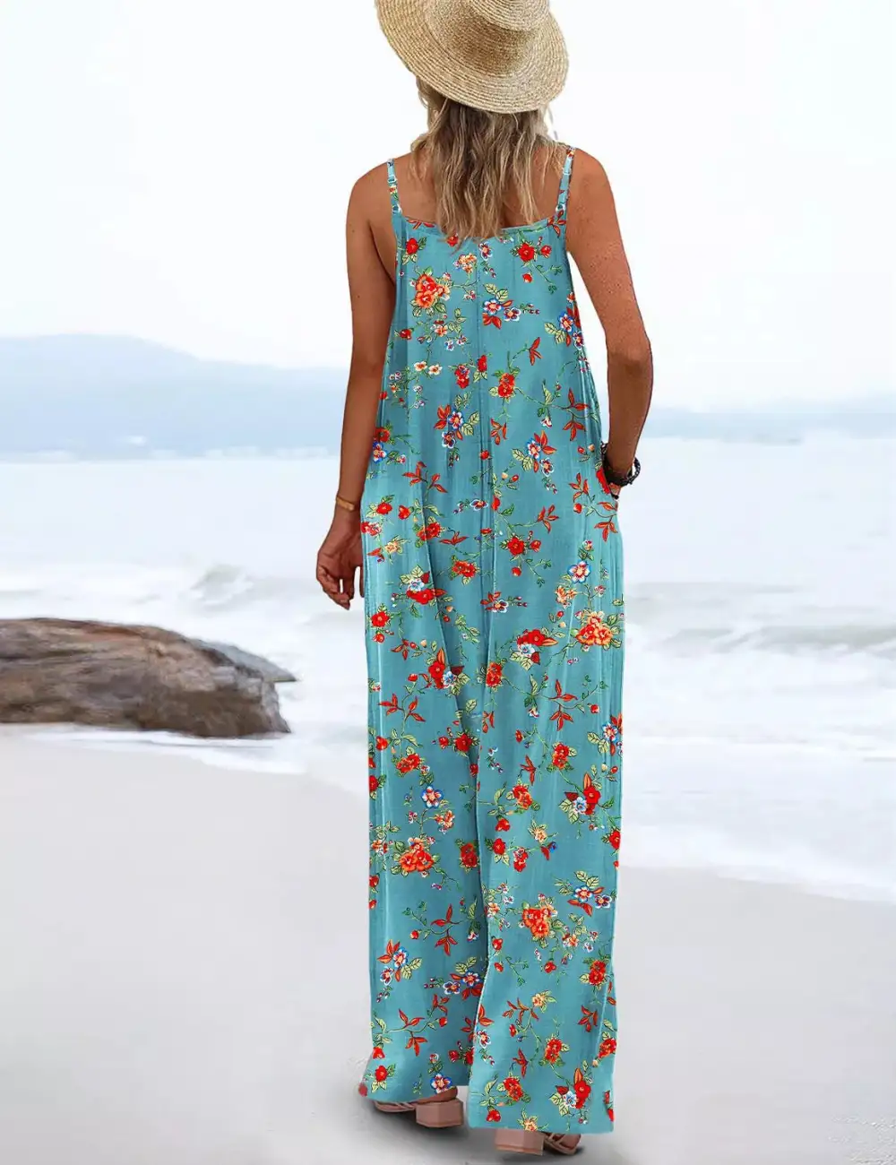 Plus Size Floral Print Wide Leg Jumpsuit
