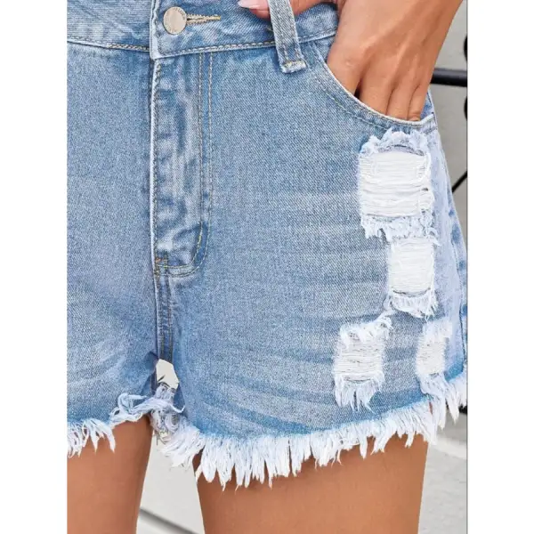 Structured Distressed Raw Hem Denim Shorts