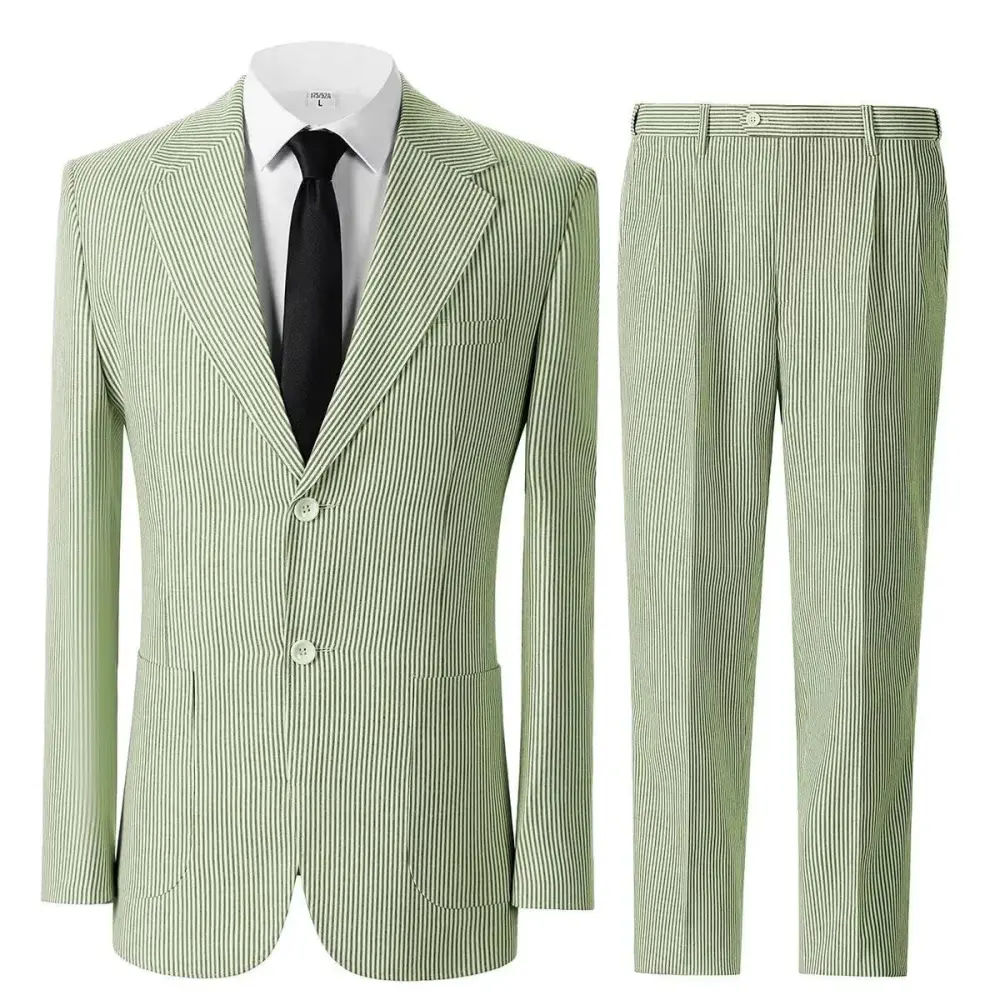 🔥Men's 2-Piece Seersucker Suits Classic Jacket & Trousers