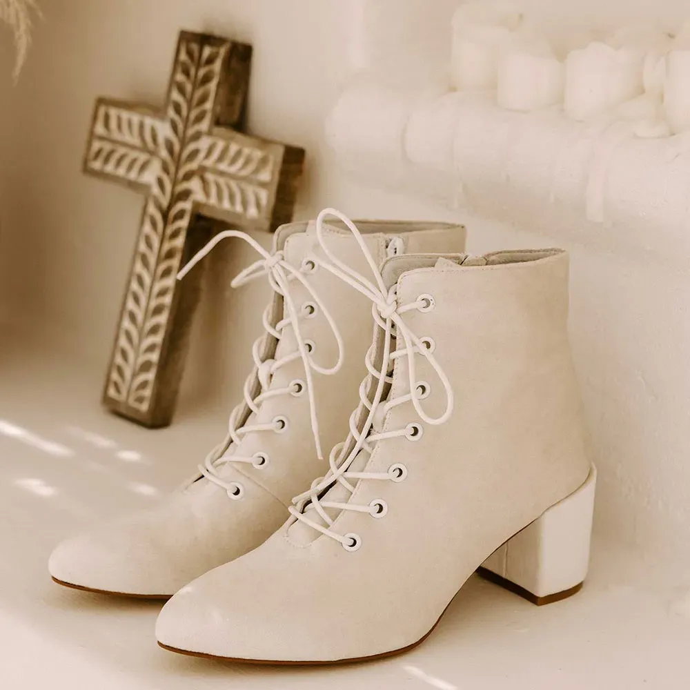 Lace-Up Zip-Up Block-Heel Platform Ankle Boots