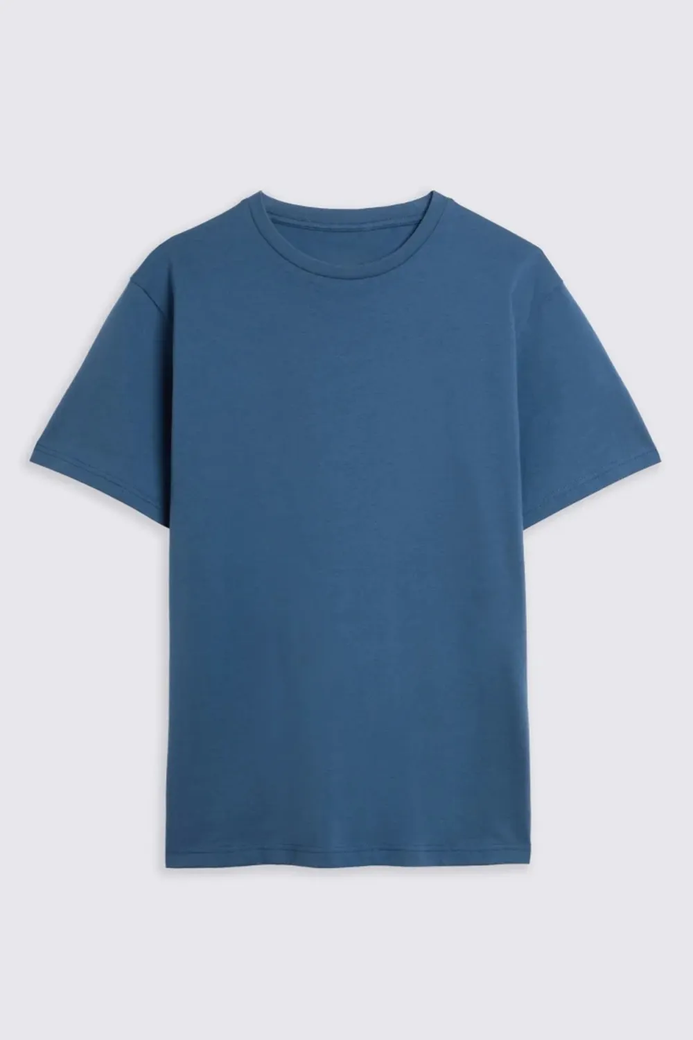 Blue Pure Cotton Round-Neck Casual T-Shirt For Men