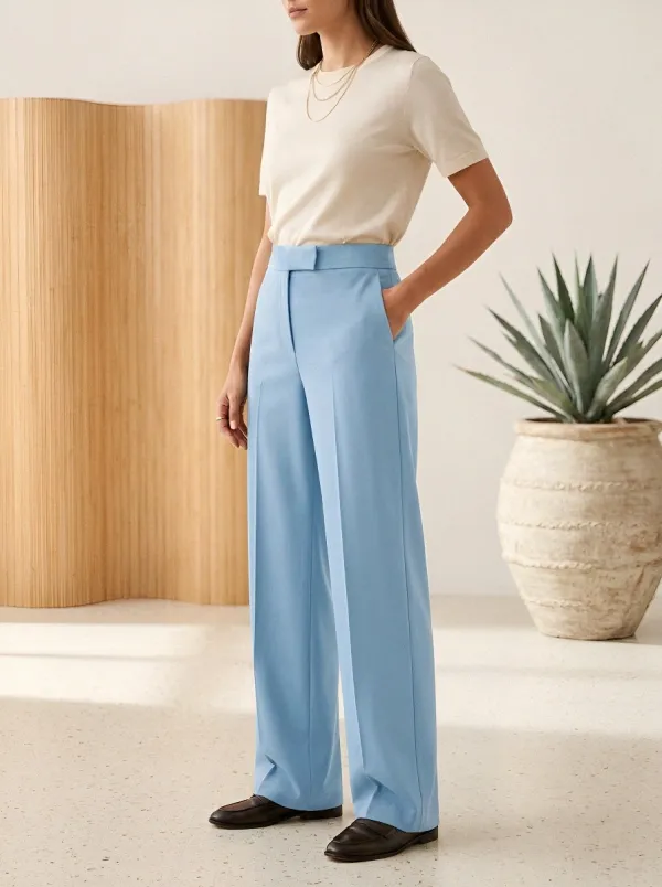Classic High-Waist Minimal Women's Wide-Leg Trousers