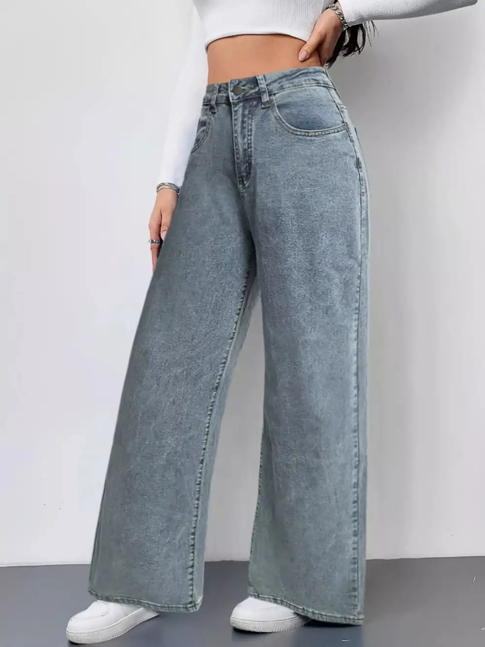 Wide Leg High Waist Loose Stretchy Denim Pants Baggy Jeans For Women
