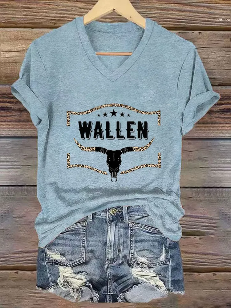 Wallwn Printed V-Neck Short-Sleeved T-Shirts