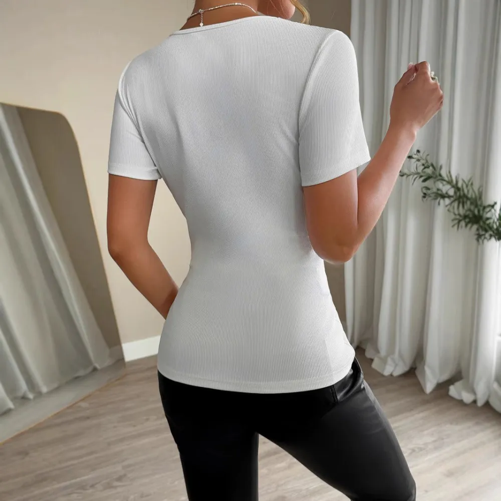 Rhinestone Patch Short Sleeve Blouse