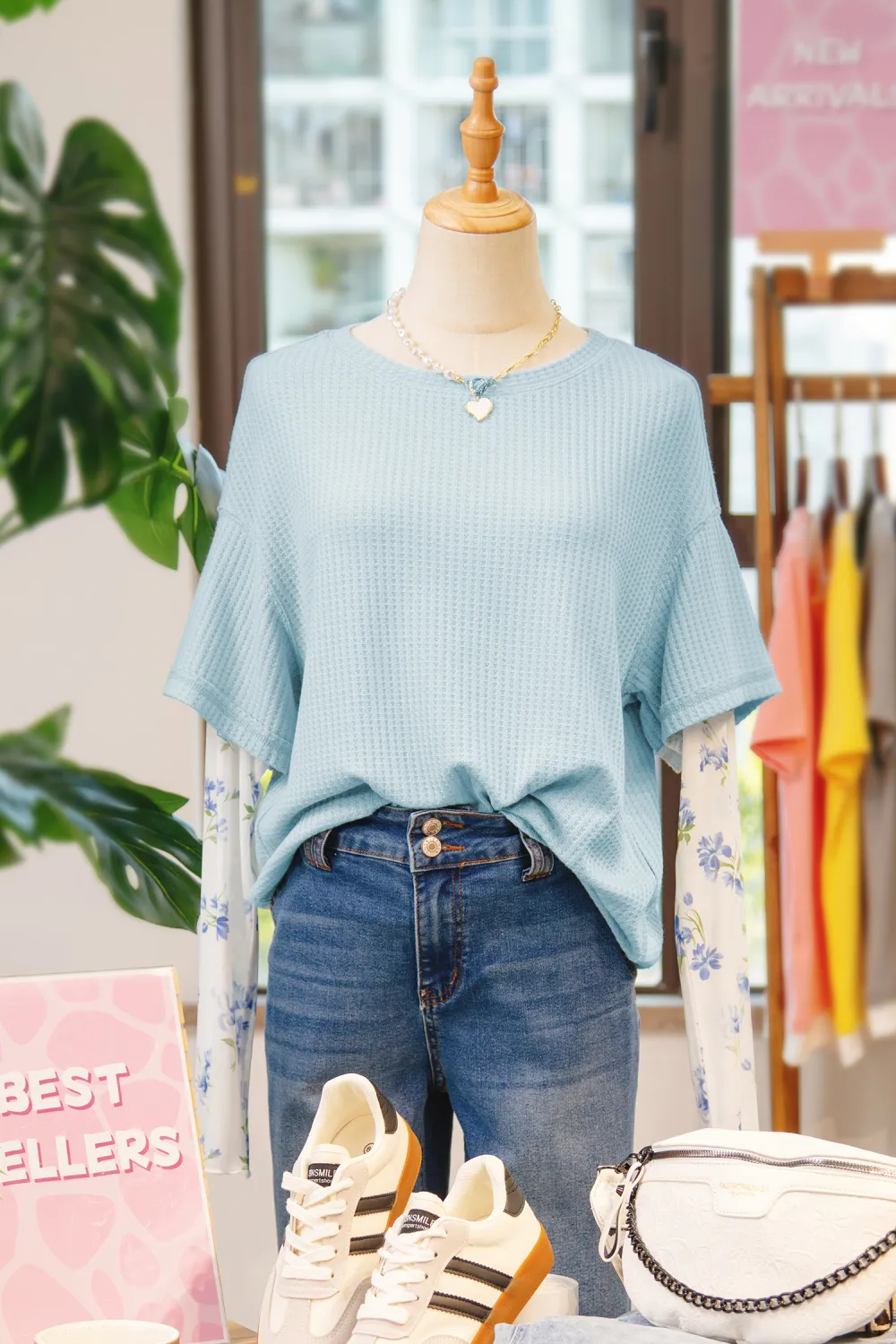 Beau Blue Floral Lace Sleeve Top