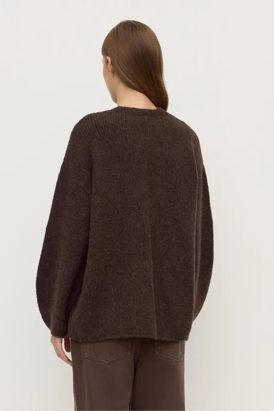 Dark Choc Alpaca Blend Open-Front Cardigan