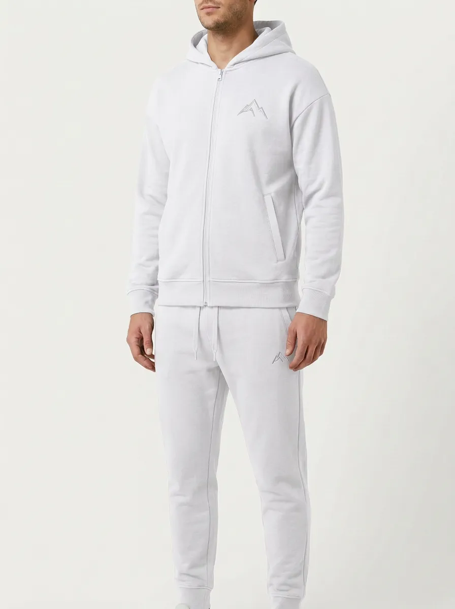 Men's Minimal Mountain Embroidered Zip-Up Hoodie Jogger Set