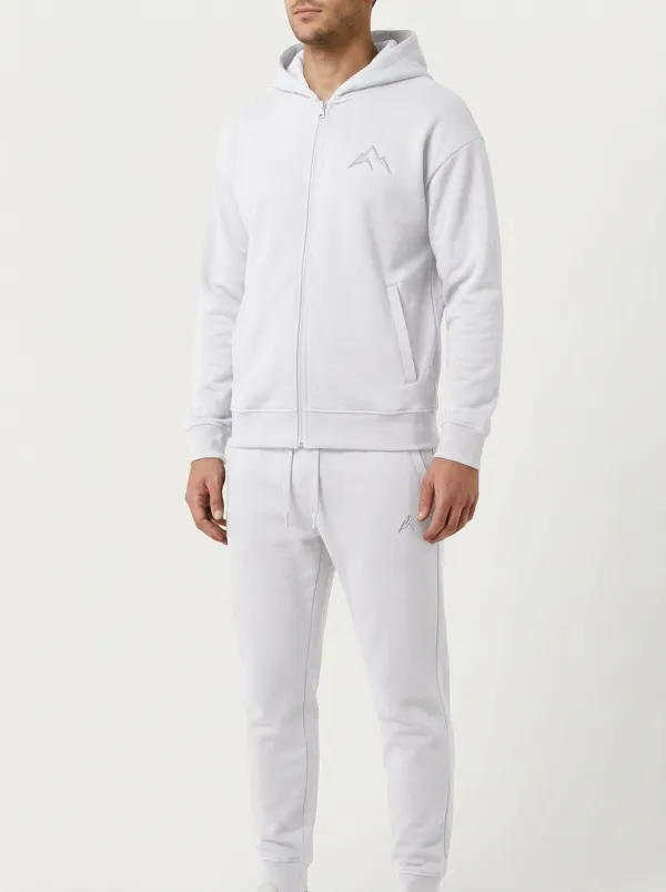 Men's Minimal Mountain Embroidered Zip-Up Hoodie Jogger Set