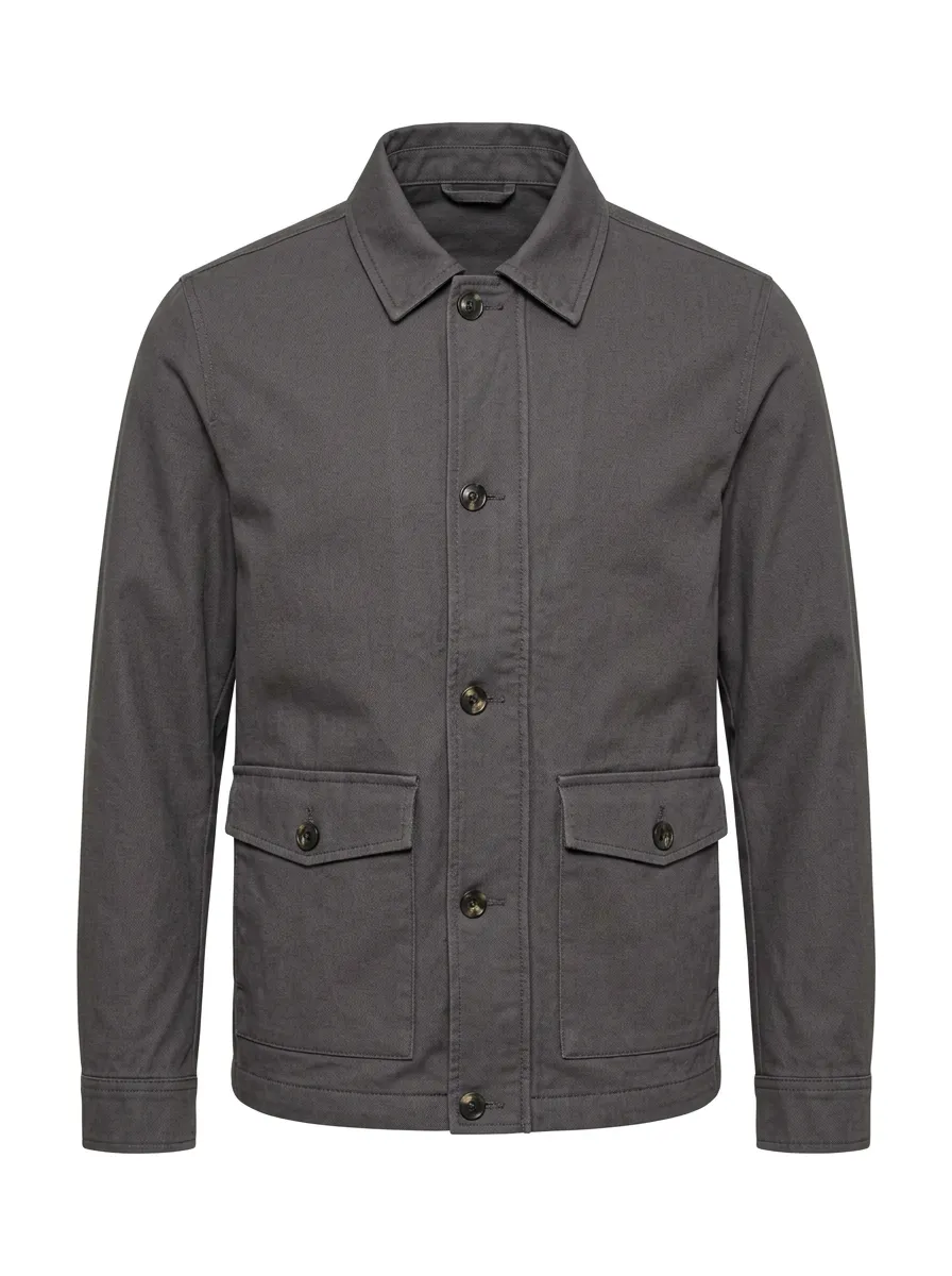 Men's Casual Minimalist Solid Grey Button-Up Utility Jacket