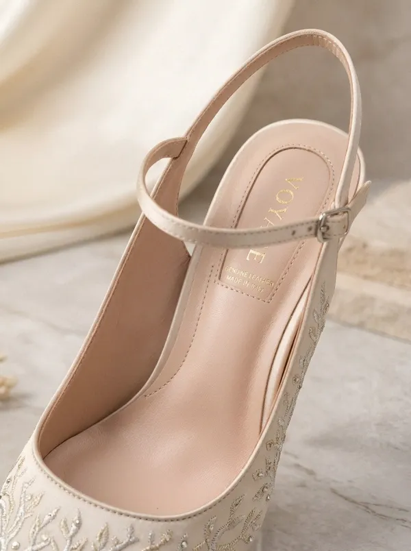 Embroidered Buckle-Strap Ankle-Strap Bridal Women's Formal High Heels