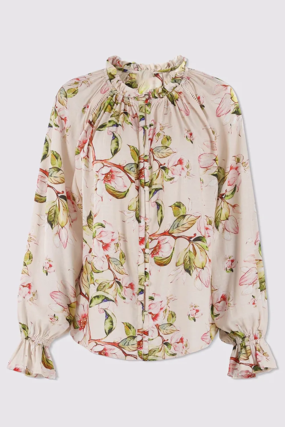 Rose Garden Print Lace Insert Blouse