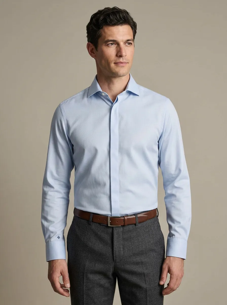 Men's Non-Iron Cotton Light Blue Solid Long Sleeve Shirt