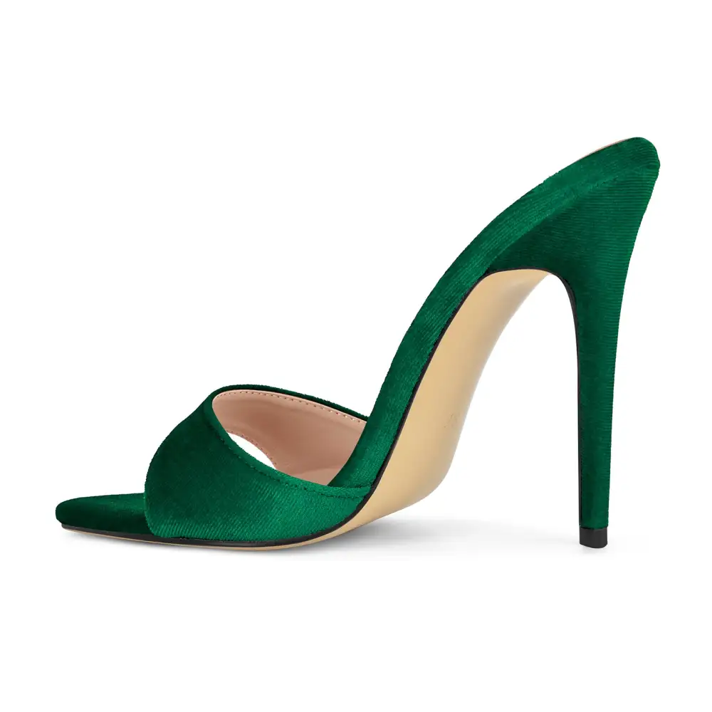 Velvet Pointed Toe Slip On Mule Sandals