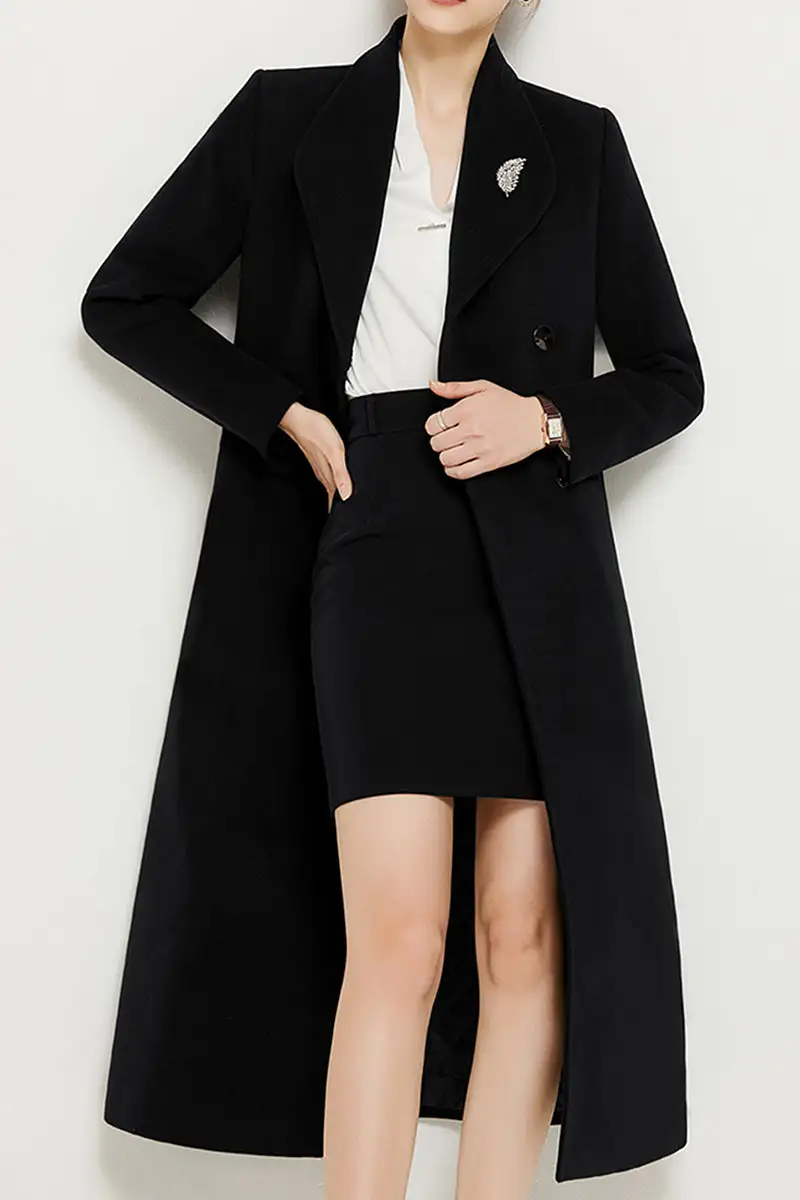 Refined Wool Blend Tailored Belted Pocketed Button Front Coat