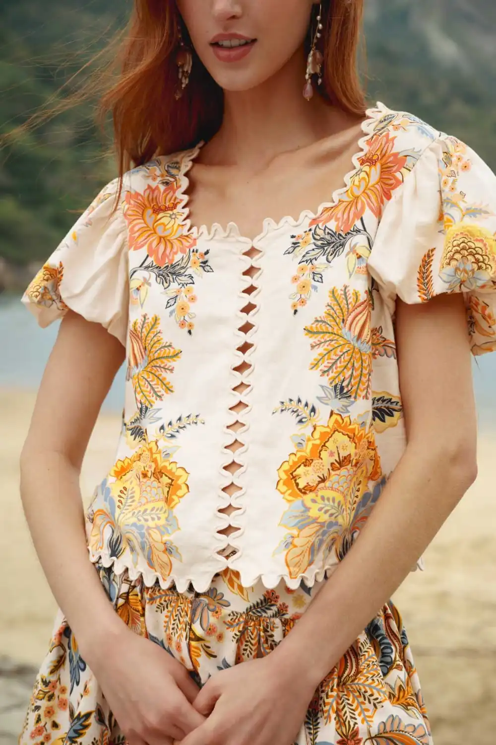 Embroidered Floral Short-Sleeve Blouse